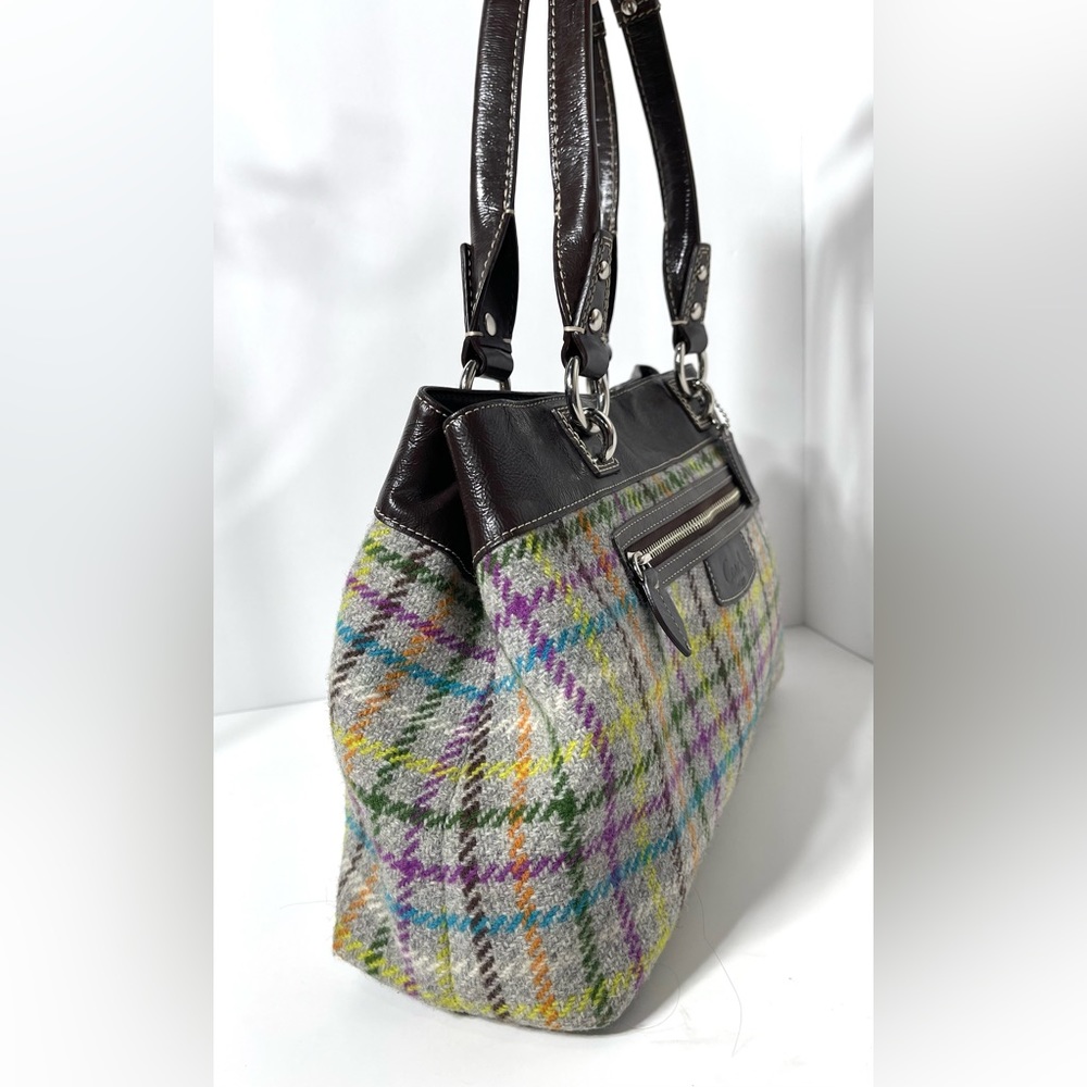 Coach Penelope Tattersall Colorful Plaid Wool Shoulder Bag Purse - Picture 4 of 16